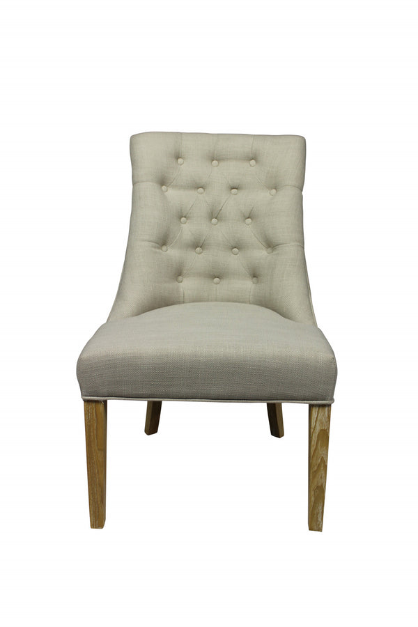 Homeroots 28" Taupe And Natural Upholstered Tufted Side Chair   488561