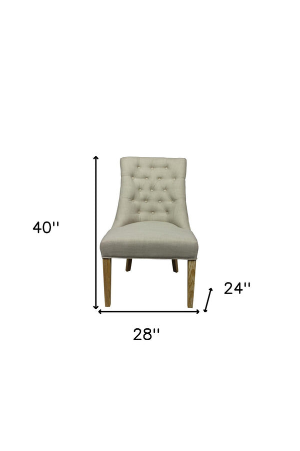 Homeroots 28" Taupe And Natural Upholstered Tufted Side Chair   488561