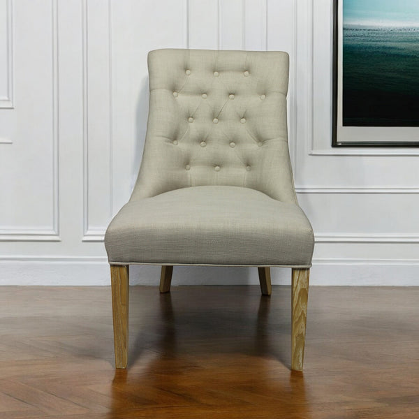 Homeroots 28" Taupe And Natural Upholstered Tufted Side Chair   488561