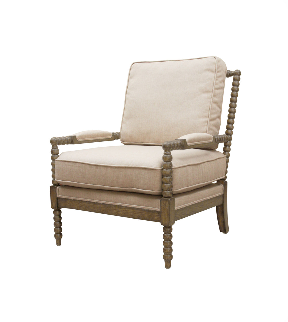 Homeroots 25" Ivory Cushion And Natural Beaded Arm Chair   488563