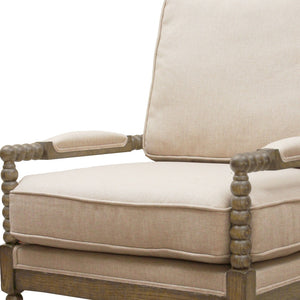 Homeroots 25" Ivory Cushion And Natural Beaded Arm Chair   488563