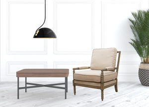 Homeroots 25" Ivory Cushion And Natural Beaded Arm Chair   488563