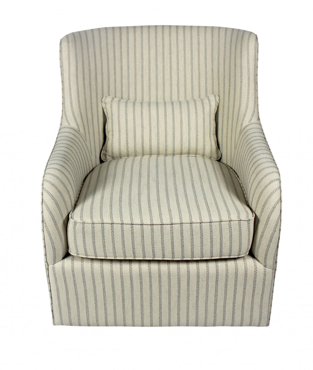 Homeroots 30" Natural Polyester Blend Striped Swivel Lounge Chair   488565