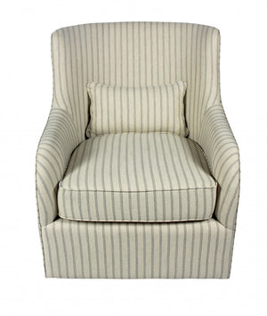 Homeroots 30" Natural Polyester Blend Striped Swivel Lounge Chair   488565