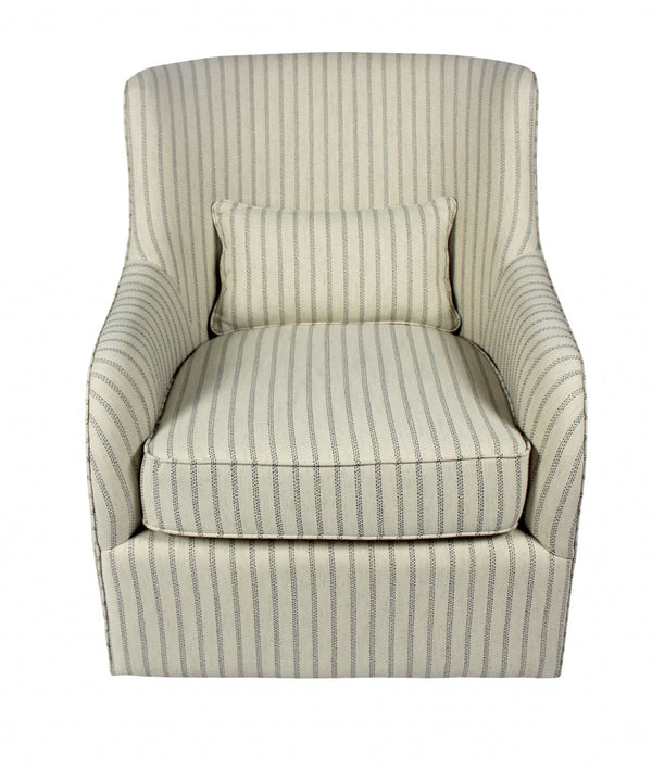 Homeroots 30" Natural Polyester Blend Striped Swivel Lounge Chair   488565