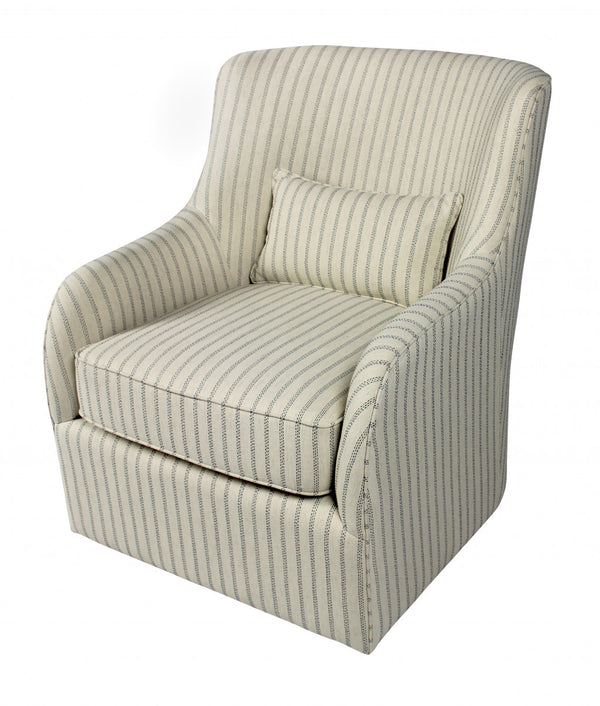 Homeroots 30" Natural Polyester Blend Striped Swivel Lounge Chair   488565