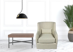 Homeroots 30" Natural Polyester Blend Striped Swivel Lounge Chair   488565