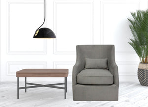 Homeroots 30" Gray Polyester Blend Solid Color Swivel Arm Chair   488566