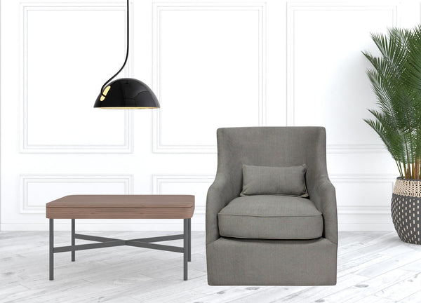 Homeroots 30" Gray Polyester Blend Solid Color Swivel Arm Chair   488566