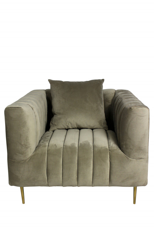 Homeroots 37" Beige Velvet And Gold Solid Color Lounge Chair   488569