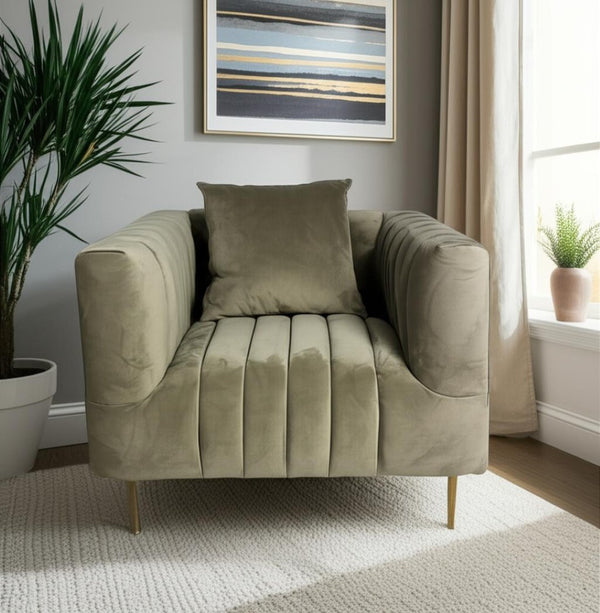 HomeRoots 37" Beige Velvet Lounge Chair with Gold Accents - Elegant, Plush Seating for Luxe Living Spaces 488569