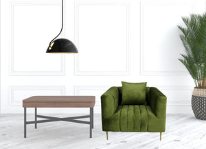 Homeroots 37" Olive Velvet And Gold Solid Color Lounge Chair   488570