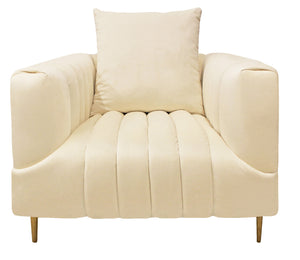 Homeroots 37" Ivory Velvet And Gold Solid Color Lounge Chair   488572