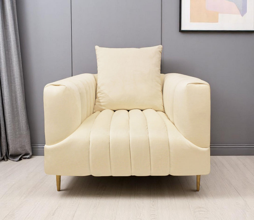 HomeRoots 37" Ivory Velvet Lounge Chair with Gold Base - Elegant Tufted Design for Glamorous Comfort & Style 488572