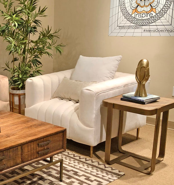 Homeroots 37" Ivory Velvet And Gold Solid Color Lounge Chair   488572