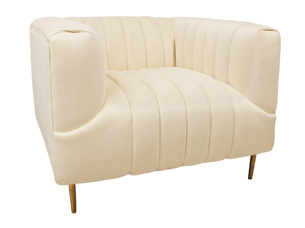 Homeroots 37" Ivory Velvet And Gold Solid Color Lounge Chair   488572