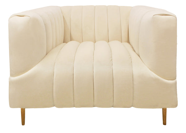 Homeroots 37" Ivory Velvet And Gold Solid Color Lounge Chair   488572