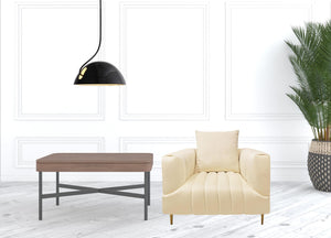 Homeroots 37" Ivory Velvet And Gold Solid Color Lounge Chair   488572