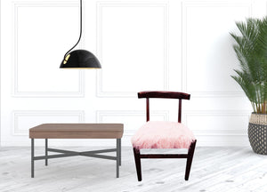 Homeroots 21" Blush Faux Fur And Dark Brown Solid Color Side Chair   488575