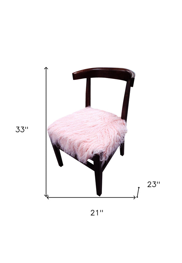 Homeroots 21" Blush Faux Fur And Dark Brown Solid Color Side Chair   488575