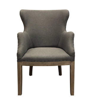 Homeroots 25" Gray Linen And Natural Solid Color Arm Chair   488576