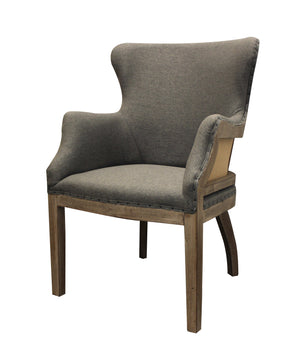 Homeroots 25" Gray Linen And Natural Solid Color Arm Chair   488576