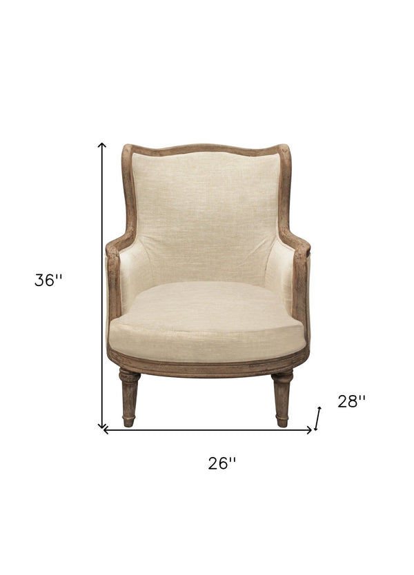 HomeRoots 26" Ivory Linen Arm Chair - Modern Comfort with Durable Construction for Stylish Living Spaces 488578