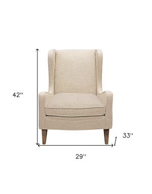 Homeroots 29" Natural Linen Solid Color Lounge Chair   488580