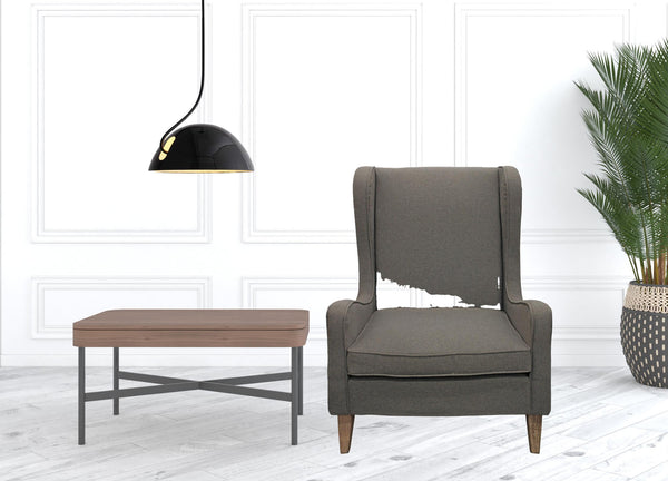 Homeroots 29" Gray Linen And Natural Solid Color Lounge Chair   488581