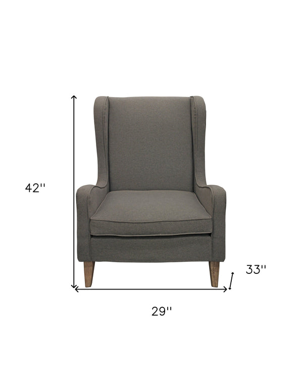 Homeroots 29" Gray Linen And Natural Solid Color Lounge Chair   488581