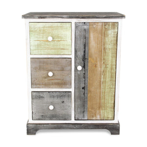 Homeroots 30" White And Black Rustic Wood End Table With Three Drawers   488582