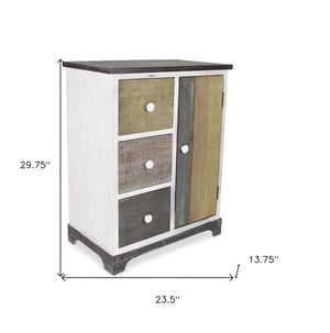 Homeroots 30" White And Black Rustic Wood End Table With Three Drawers   488582