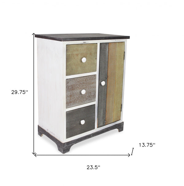 Homeroots 30" White And Black Rustic Wood End Table With Three Drawers   488582