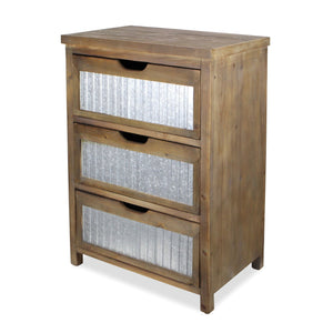 Homeroots 30" Rustic Brown Wood And Galvanized Metal End Table With Three Drawers   488587