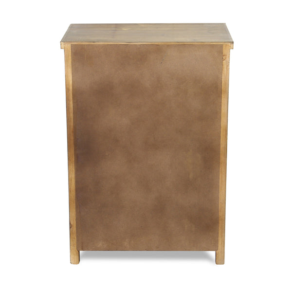 Homeroots 30" Rustic Brown Wood And Galvanized Metal End Table With Three Drawers   488587