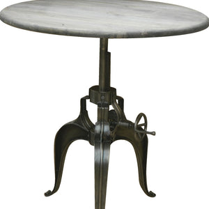 Homeroots 36" Gray And Silver Solid Wood And Iron Adjustable Height Dining Table   488589