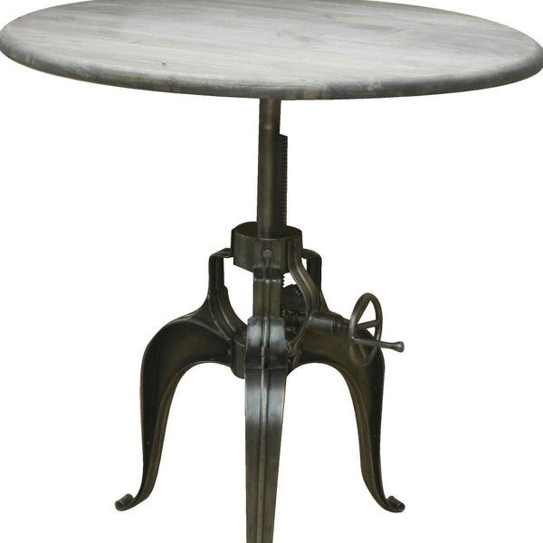 Homeroots 36" Gray And Silver Solid Wood And Iron Adjustable Height Dining Table   488589