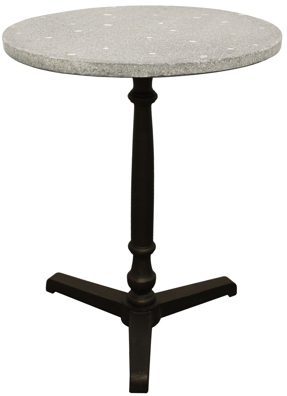 HomeRoots 24" Gray Stone Round Bistro Table with Black Iron Base - Modern, Cozy Dining for Small Spaces 488590