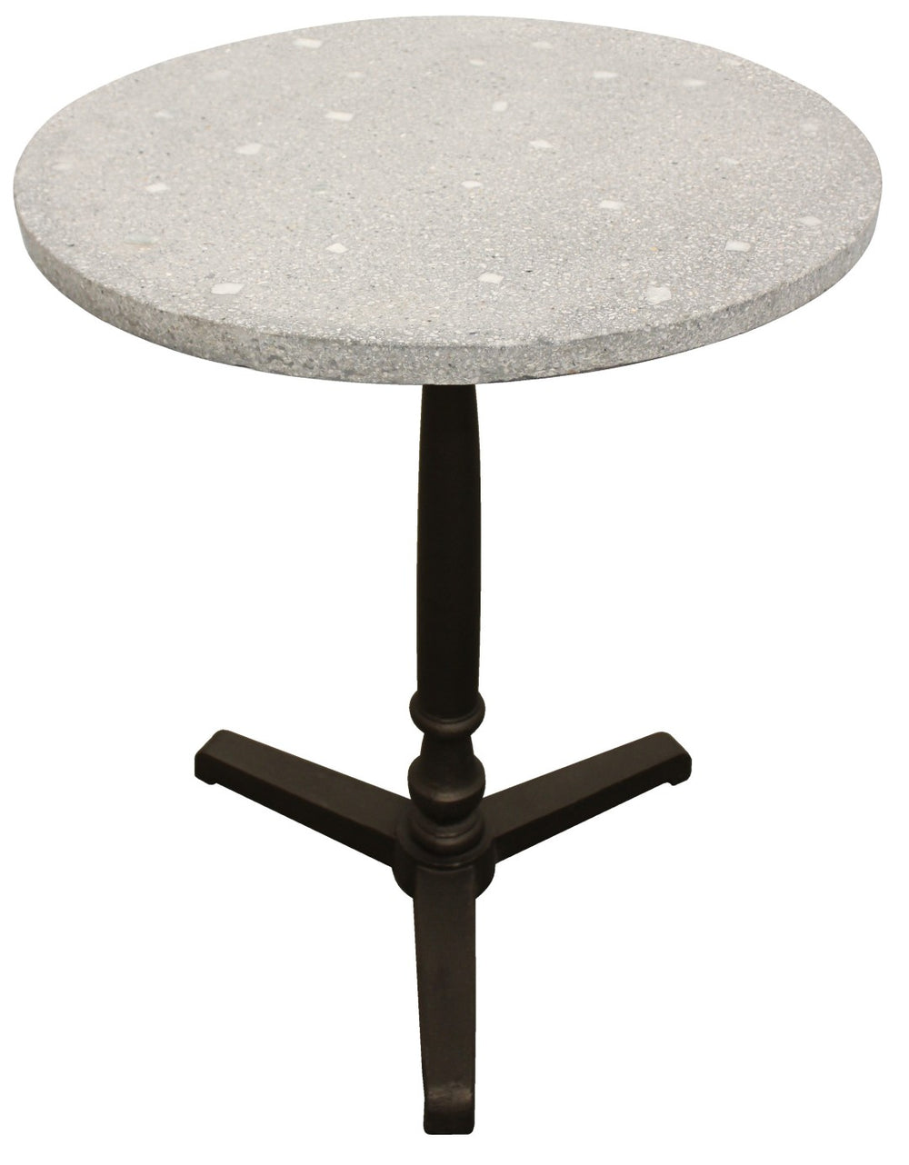 HomeRoots 24" Gray Stone Round Bistro Table with Black Iron Base - Modern, Cozy Dining for Small Spaces 488590
