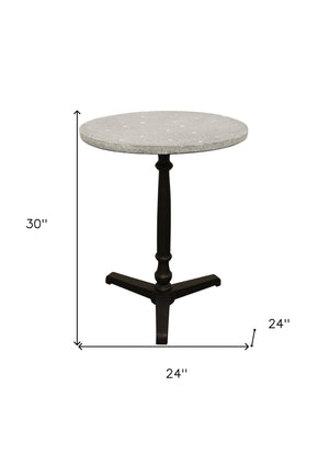 Homeroots 24" Gray And Black Stone And Iron Round Dining Table   488590