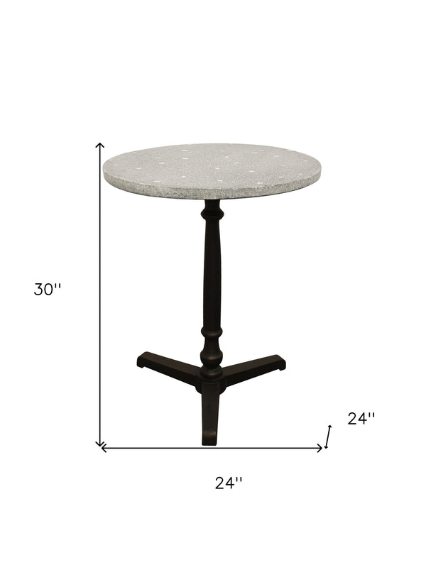 Homeroots 24" Gray And Black Stone And Iron Round Dining Table   488590