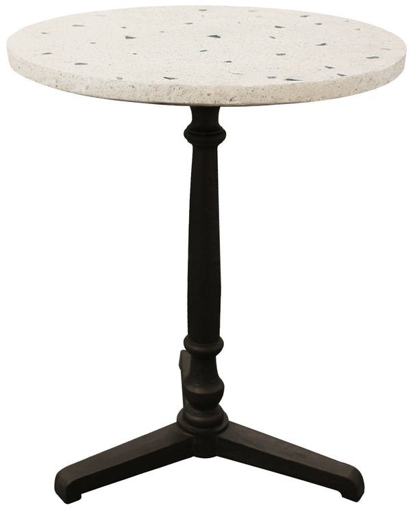 Homeroots 24" Ivory And Black Stone And Iron Round Bistro Dining Table   488591