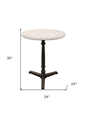 Homeroots 24" Ivory And Black Stone And Iron Round Bistro Dining Table   488591