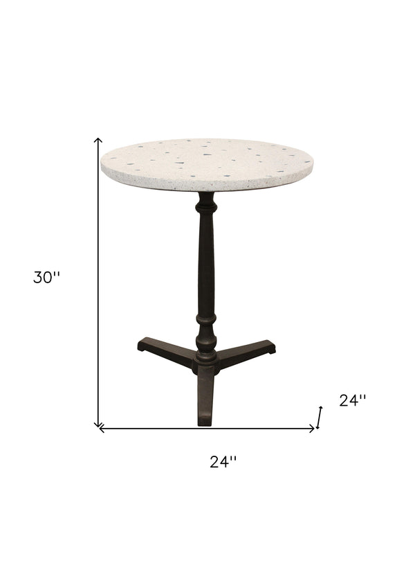 Homeroots 24" Ivory And Black Stone And Iron Round Bistro Dining Table   488591