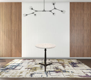 Homeroots 24" Ivory And Black Stone And Iron Round Bistro Dining Table   488591