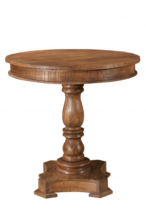 Homeroots 30" Wood Brown Rounded Solid Wood Pedestal Base Dining Table   488593