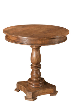 Homeroots 30" Wood Brown Rounded Solid Wood Pedestal Base Dining Table   488593