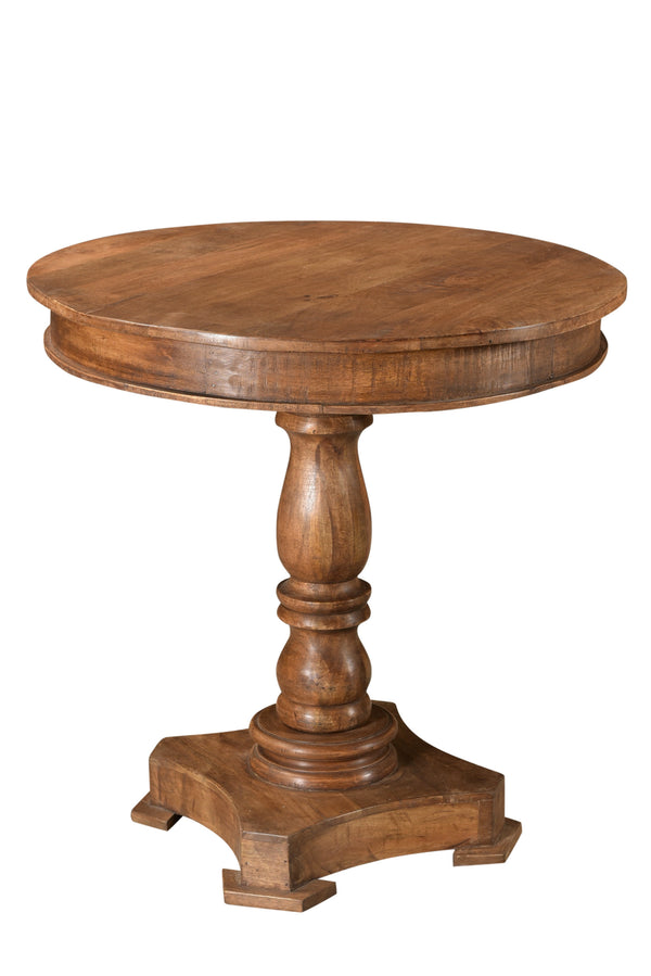 Homeroots 30" Wood Brown Rounded Solid Wood Pedestal Base Dining Table   488593