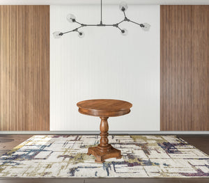 Homeroots 30" Wood Brown Rounded Solid Wood Pedestal Base Dining Table   488593