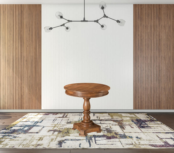 Homeroots 30" Wood Brown Rounded Solid Wood Pedestal Base Dining Table   488593